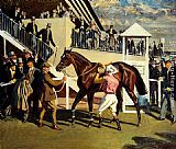 Sir Alfred James Munnings Canvas Paintings - A Winner At Epsom